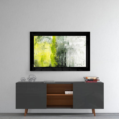 Lime Yellow and Gray Textured Abstract Glass Wall Art