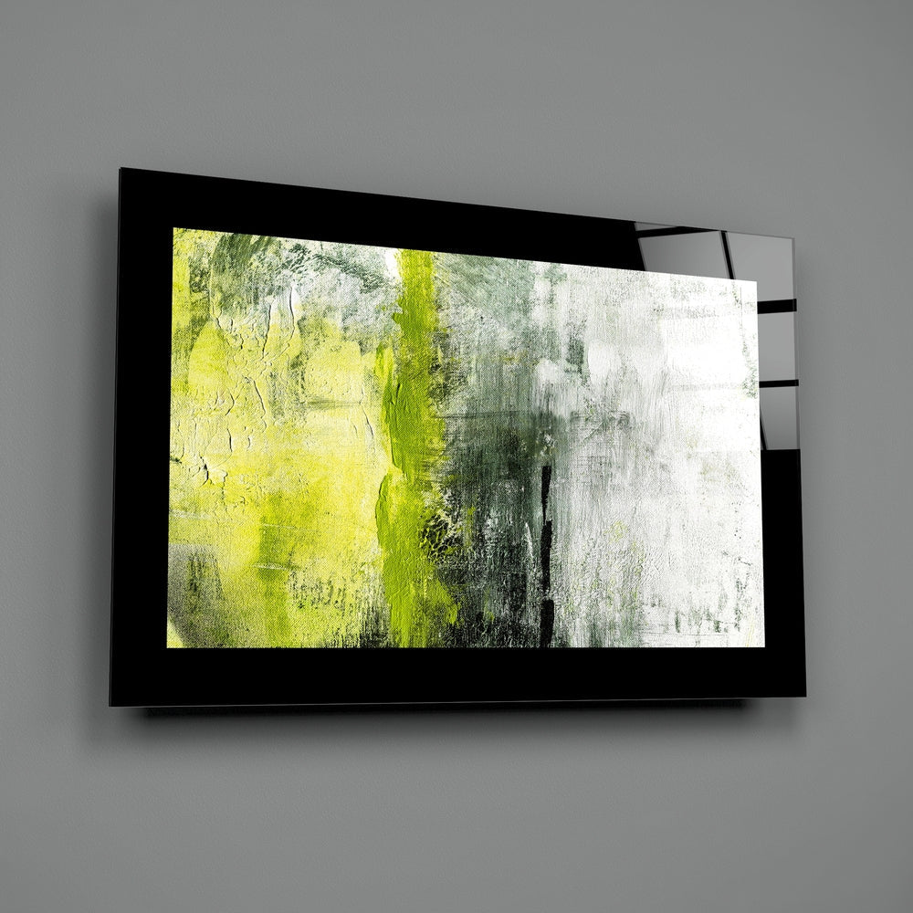 Lime Yellow and Gray Textured Abstract Glass Wall Art