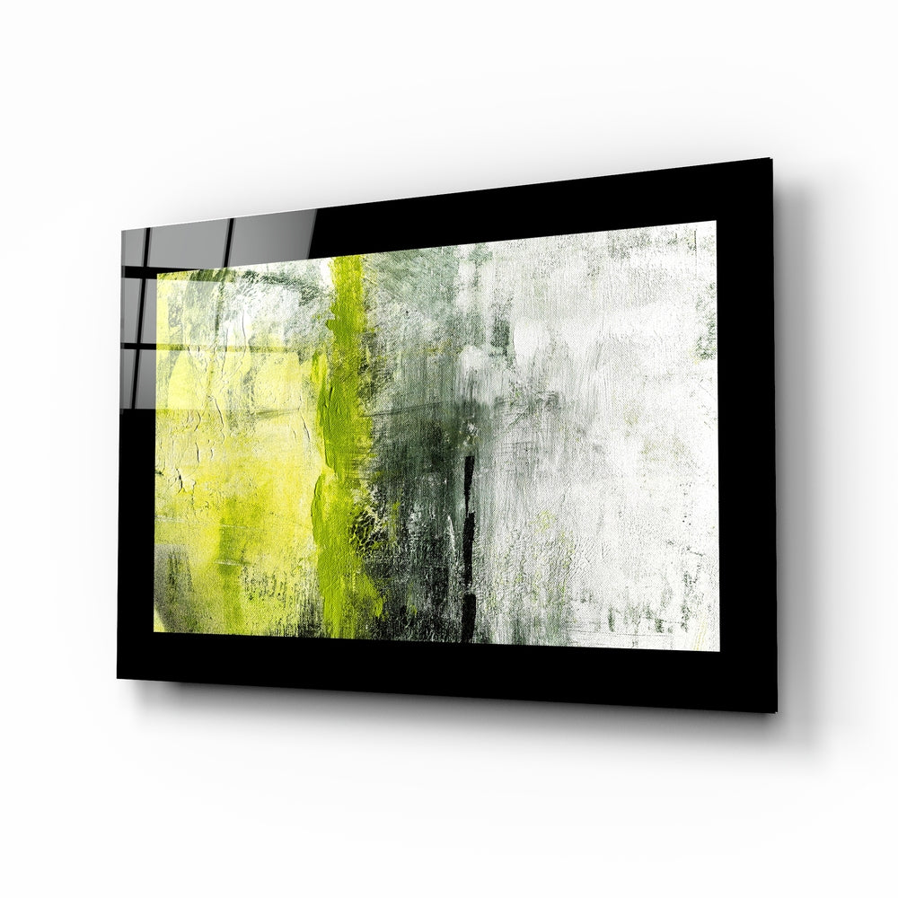 Lime yellow and gray textured abstract glass wall art