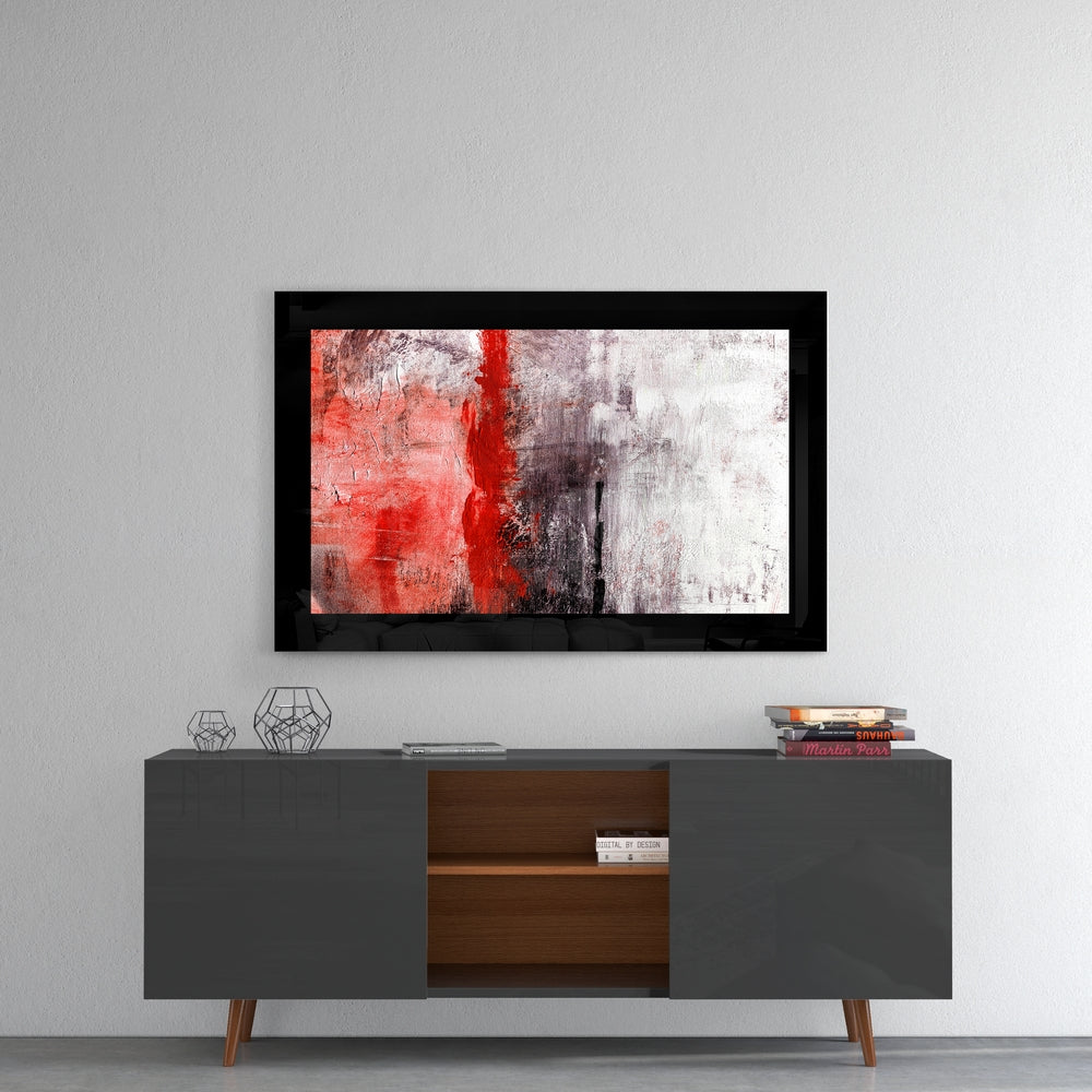 Red and Charcoal Abstract Glass Wall Art