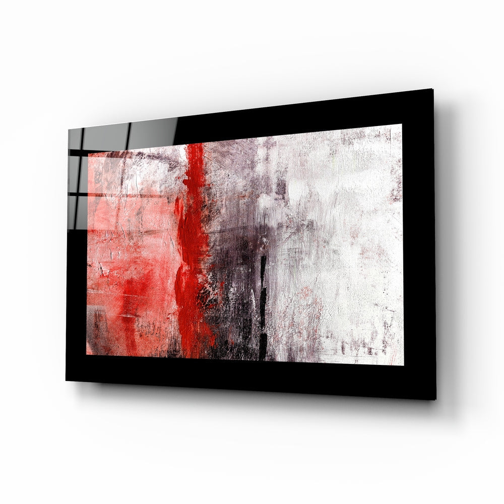 Red and charcoal abstract glass wall art