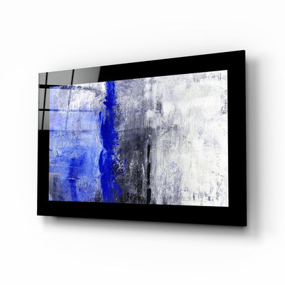 Abstract Blue glass wall art with cobalt and graphite tones