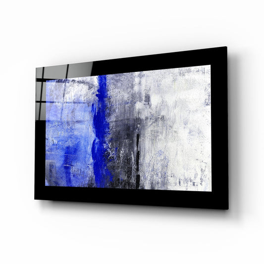 Abstract Blue glass wall art with cobalt and graphite tones