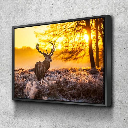 Big Buck Sunset deer canvas wall art, rustic hunting lodge decor