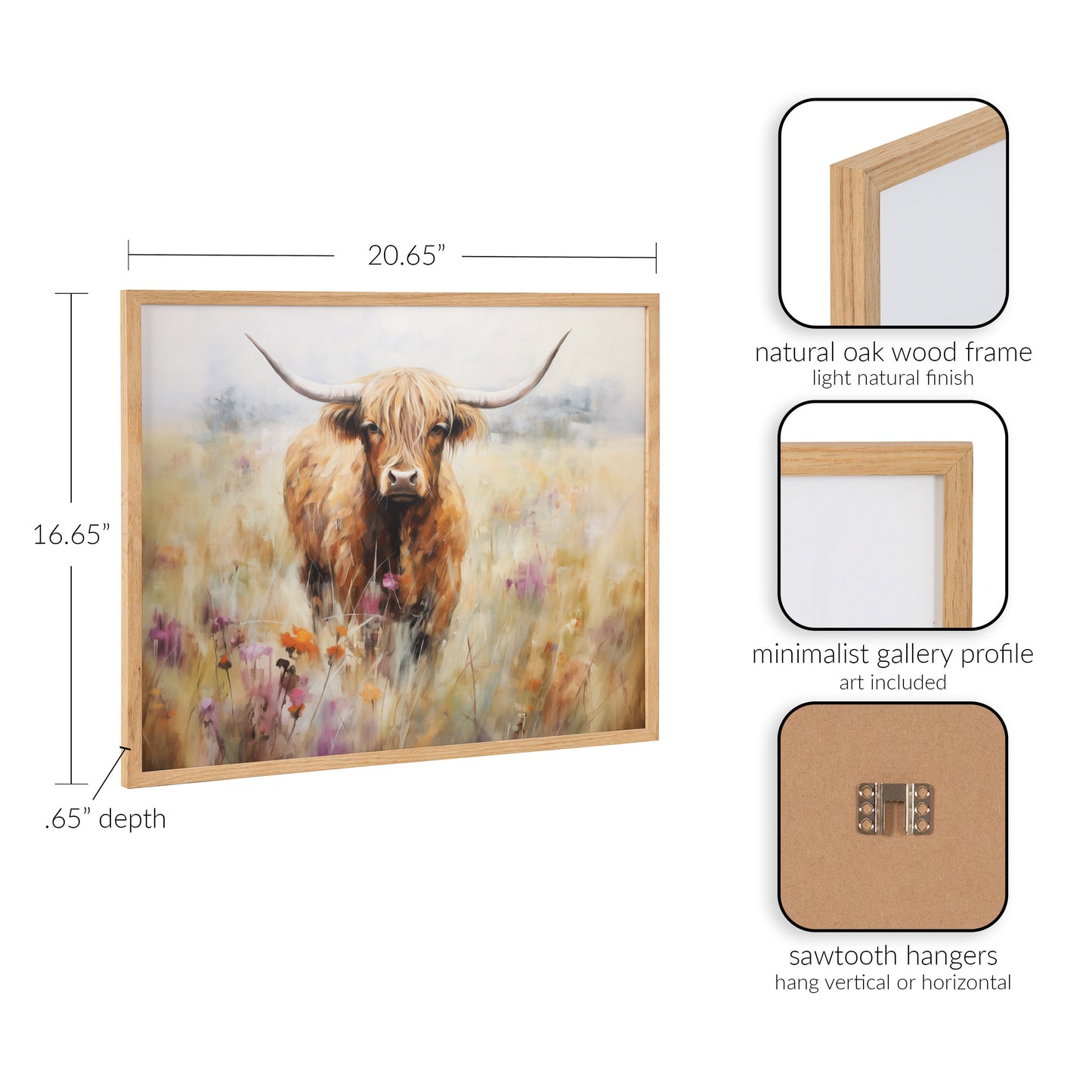 Highland Cow in a Flower Field Framed Wall Art Print