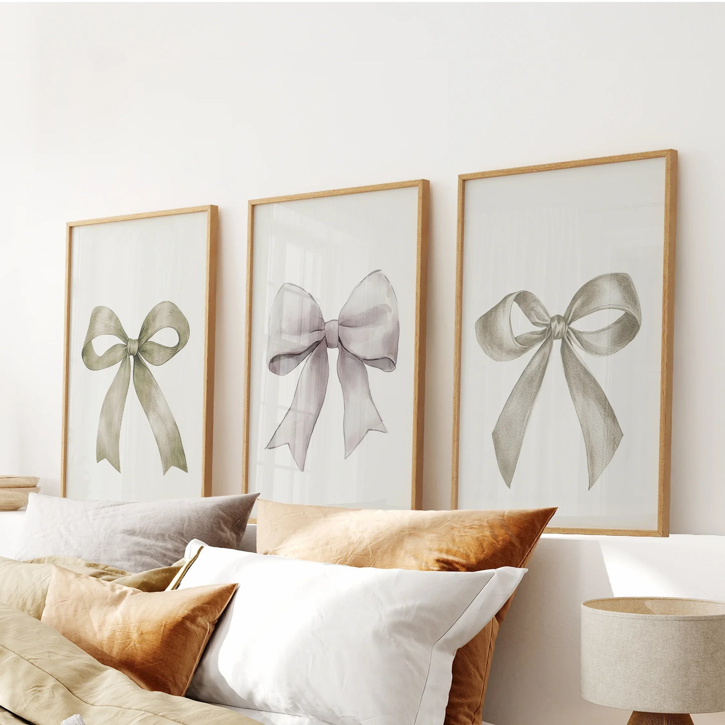 Set of 3 neutral aesthetic bow wall art prints
