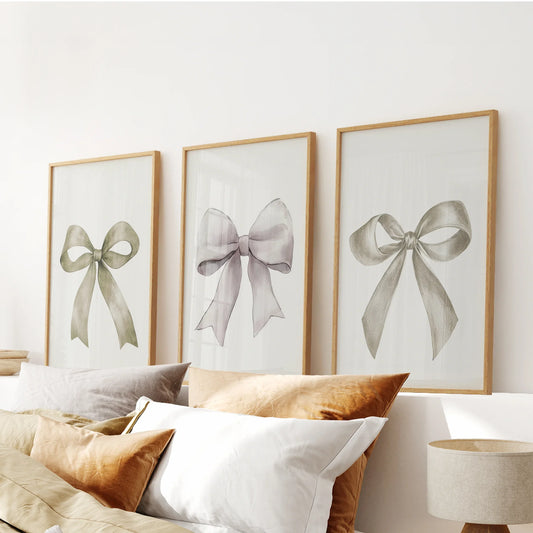Set of 3 neutral aesthetic bow wall art prints