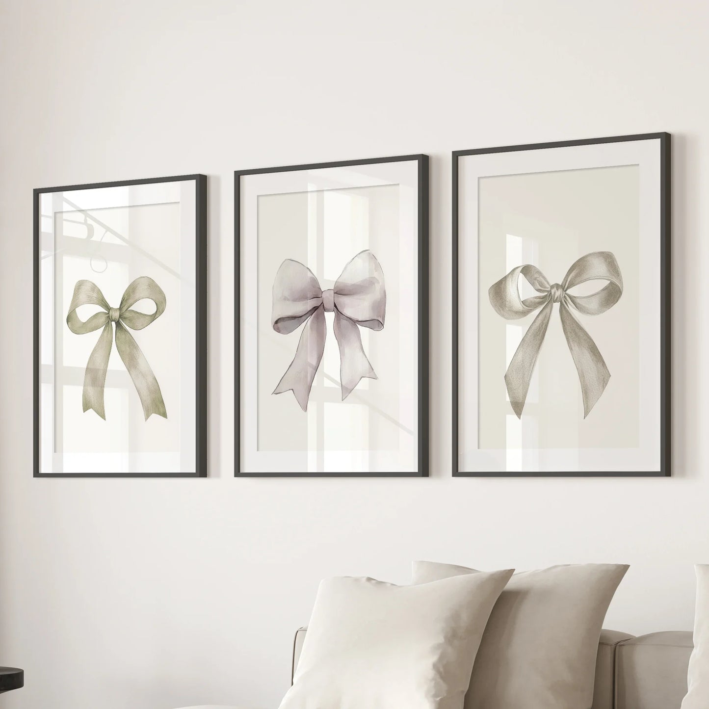 Aesthetic Bow Wall Art Set of 3 Neutral Gallery Set