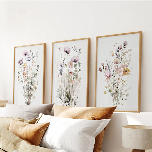 Floral watercolor garden wall art set of 3 prints
