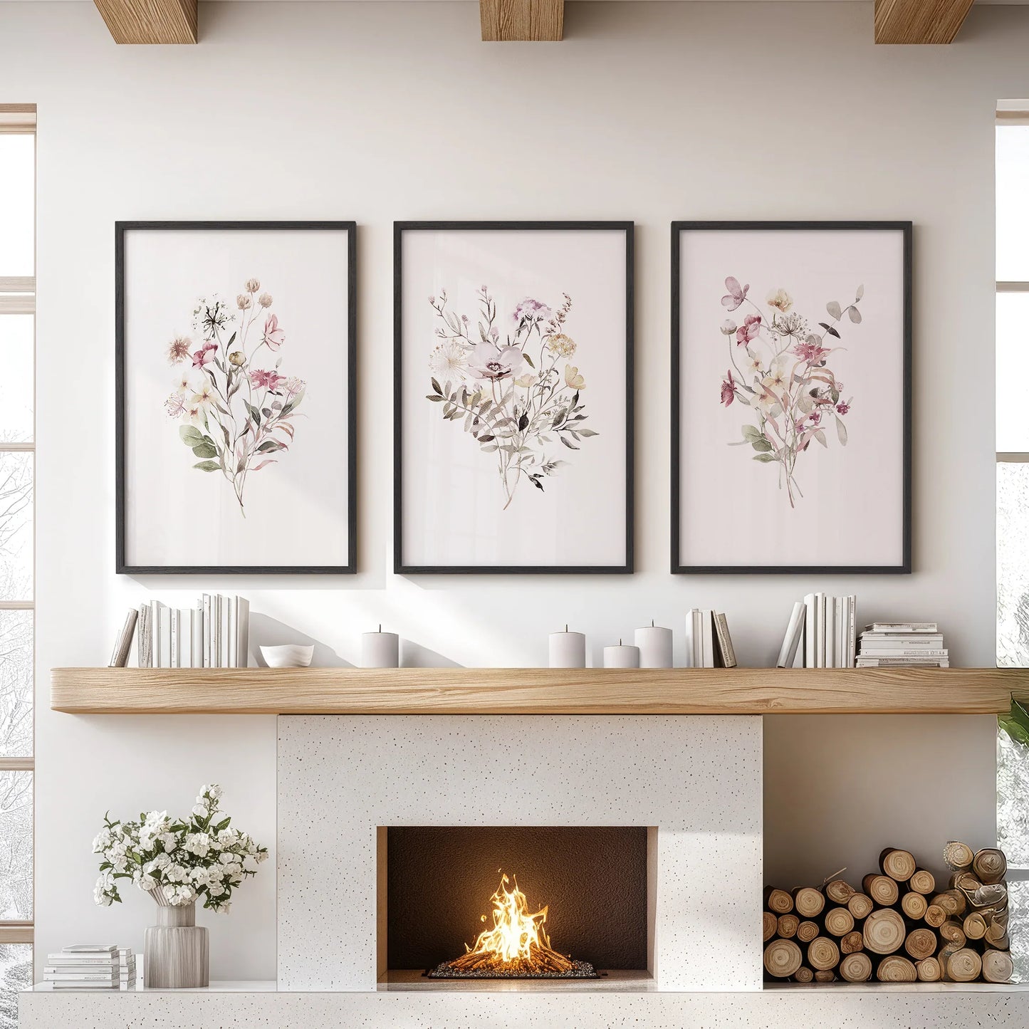 Wildflower Wall Art Set of 3 Watercolor Bouquet Prints