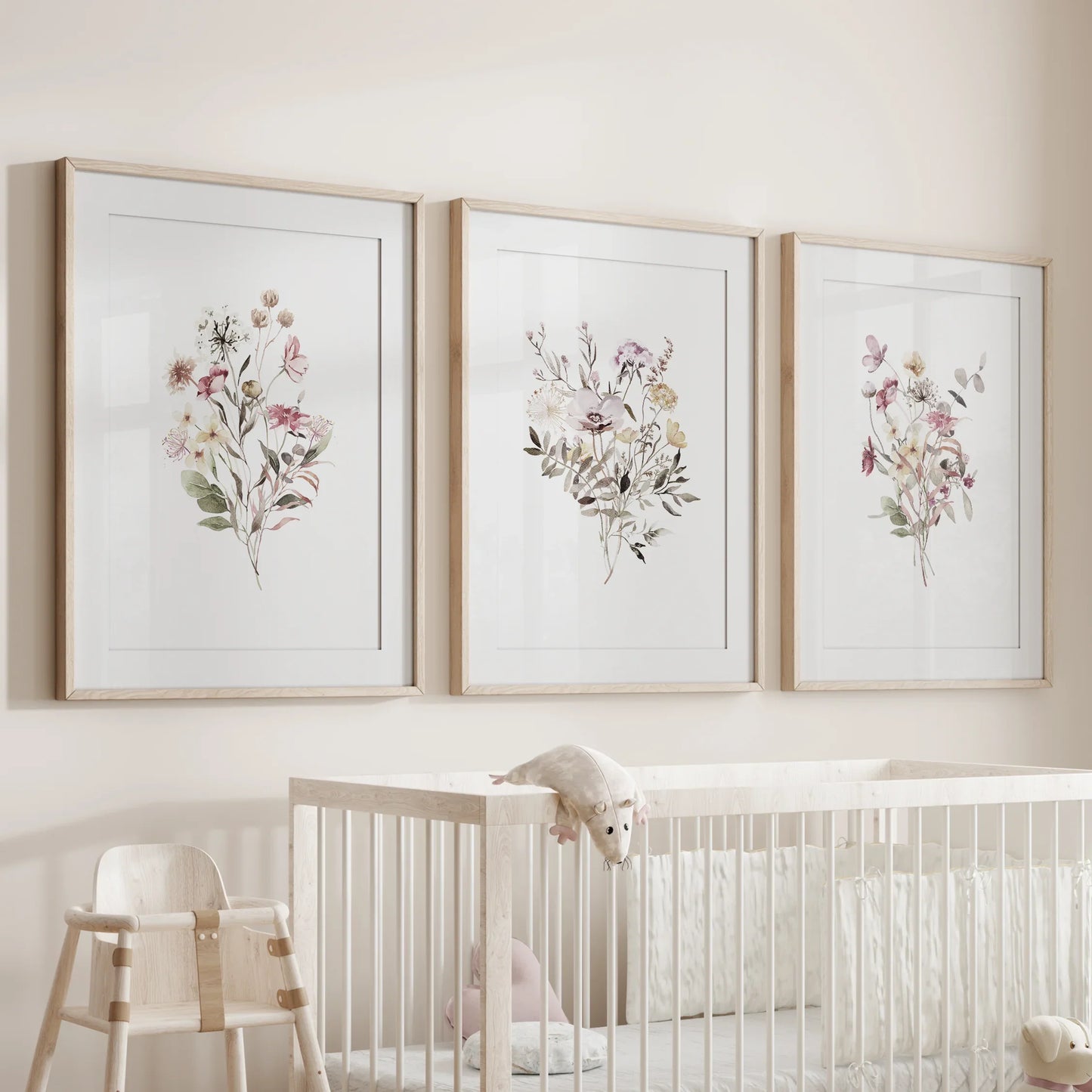 Wildflower Wall Art Set of 3 Watercolor Bouquet Prints