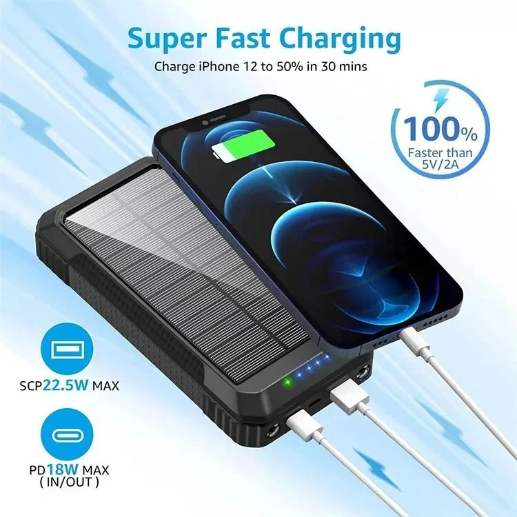 wireless solar powered phone charger topping up smartphone