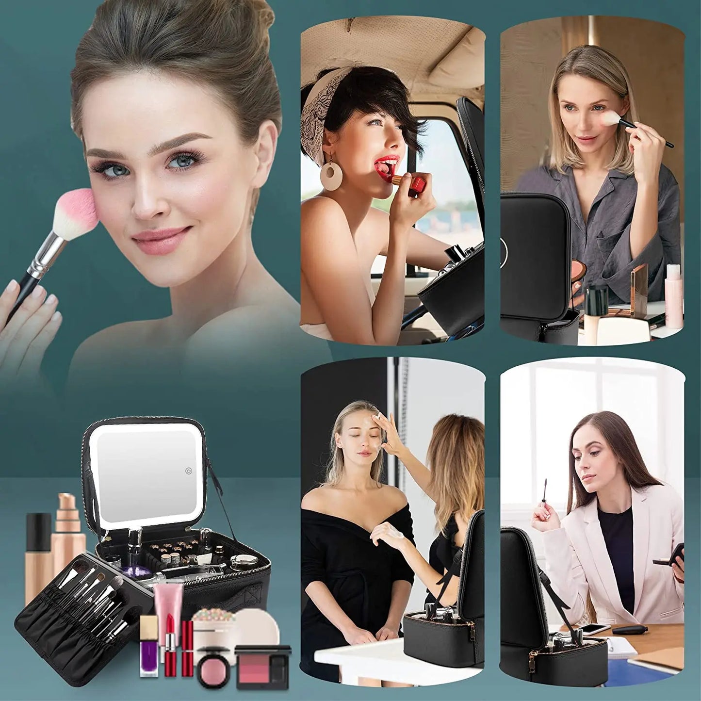 Makeup Organizer Bag with Light-Up Mirror – Travel-Ready Beauty Station with Adjustable Dividers & LED Lighting