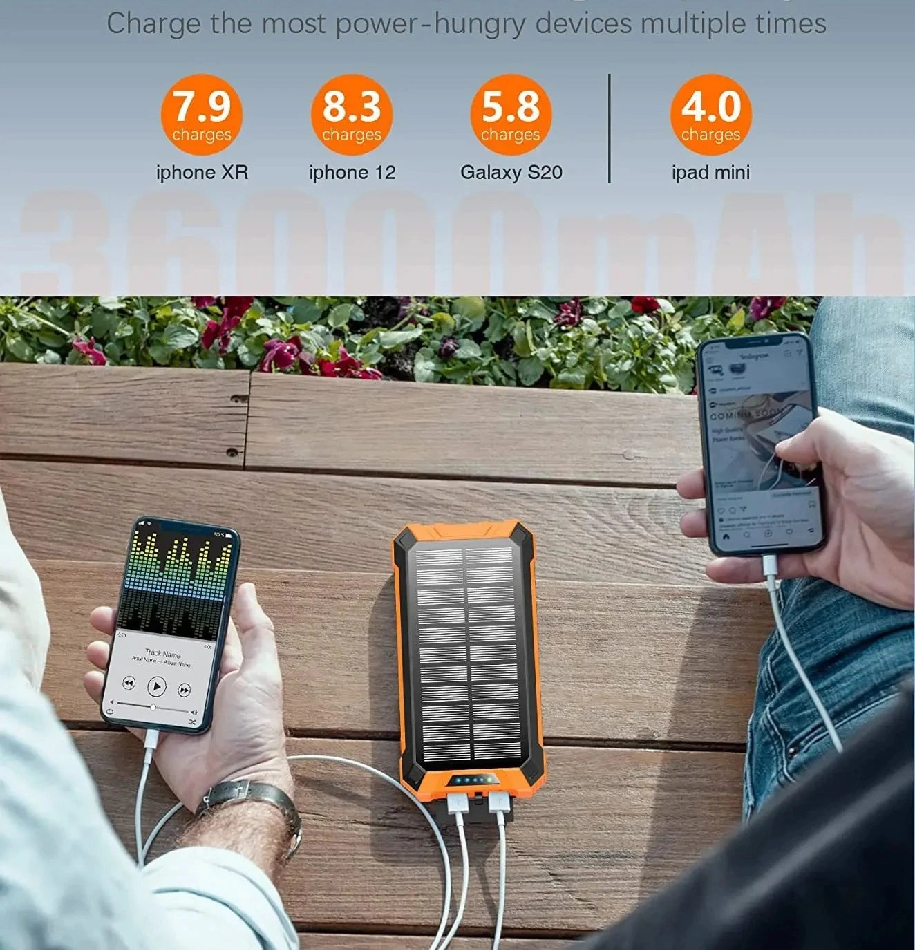 charge multiple devices at once with solar power bank