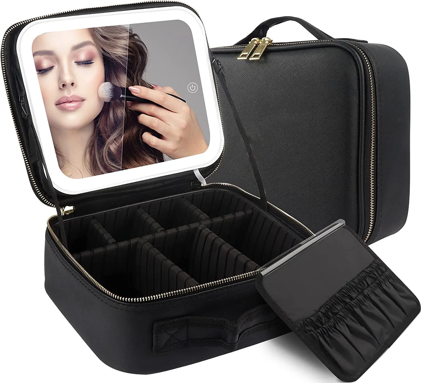 Makeup Organizer Bag with Light-Up Mirror – Travel-Ready Beauty Station with Adjustable Dividers & LED Lighting
