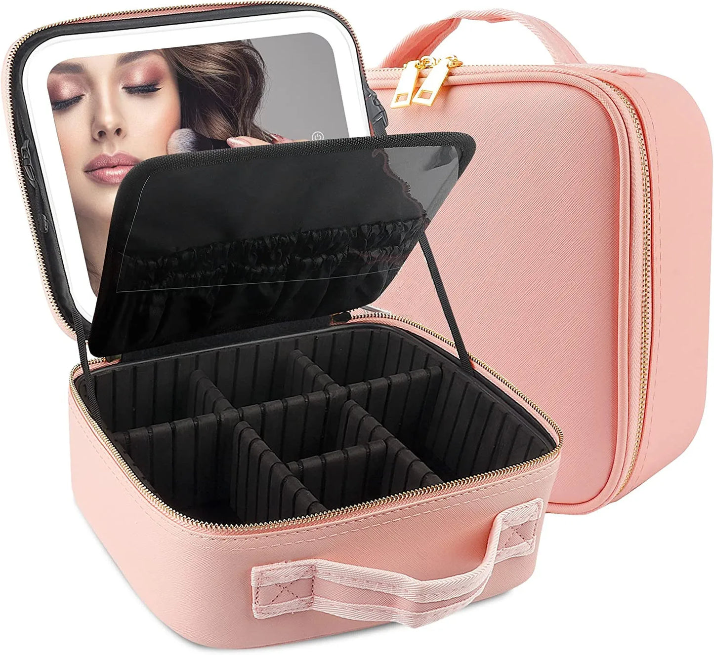 Makeup Organizer Bag with Light-Up Mirror – Travel-Ready Beauty Station with Adjustable Dividers & LED Lighting