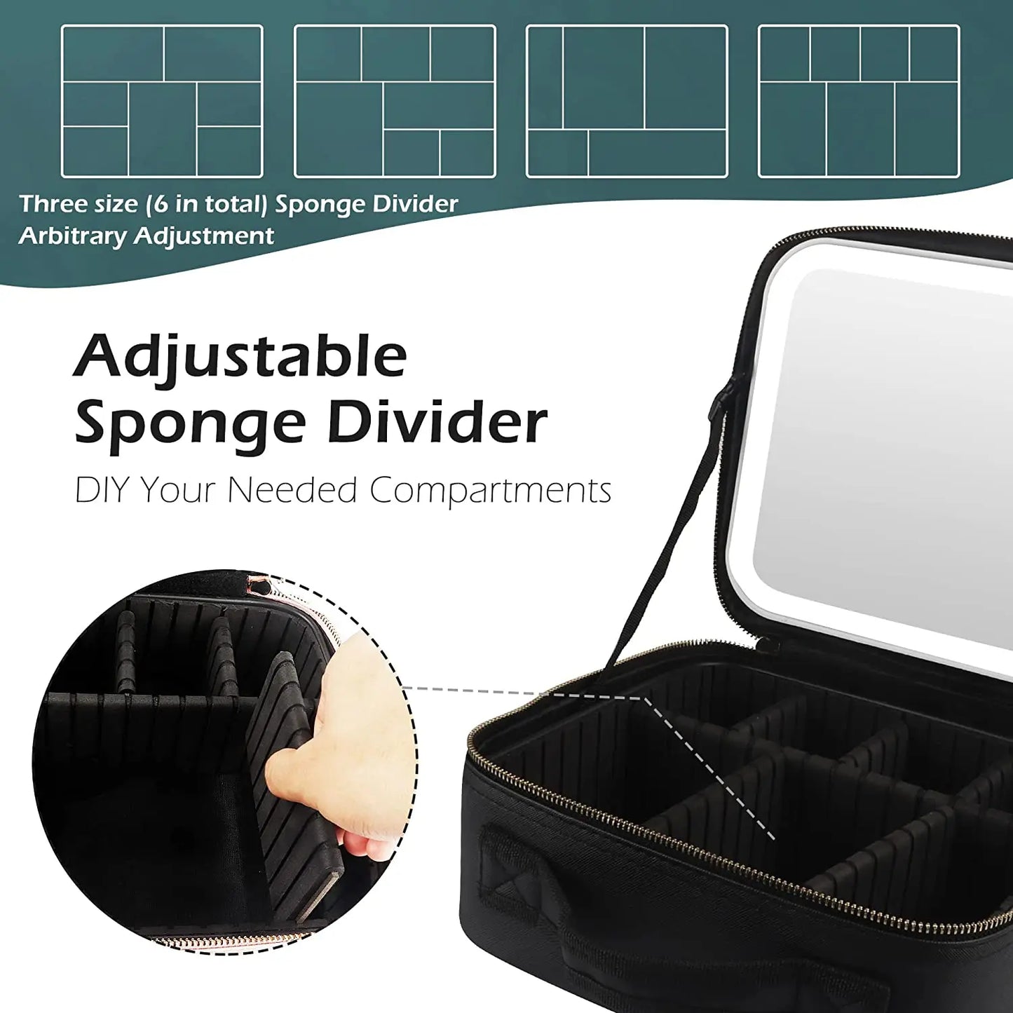 Makeup Organizer Bag with Light-Up Mirror – Travel-Ready Beauty Station with Adjustable Dividers & LED Lighting