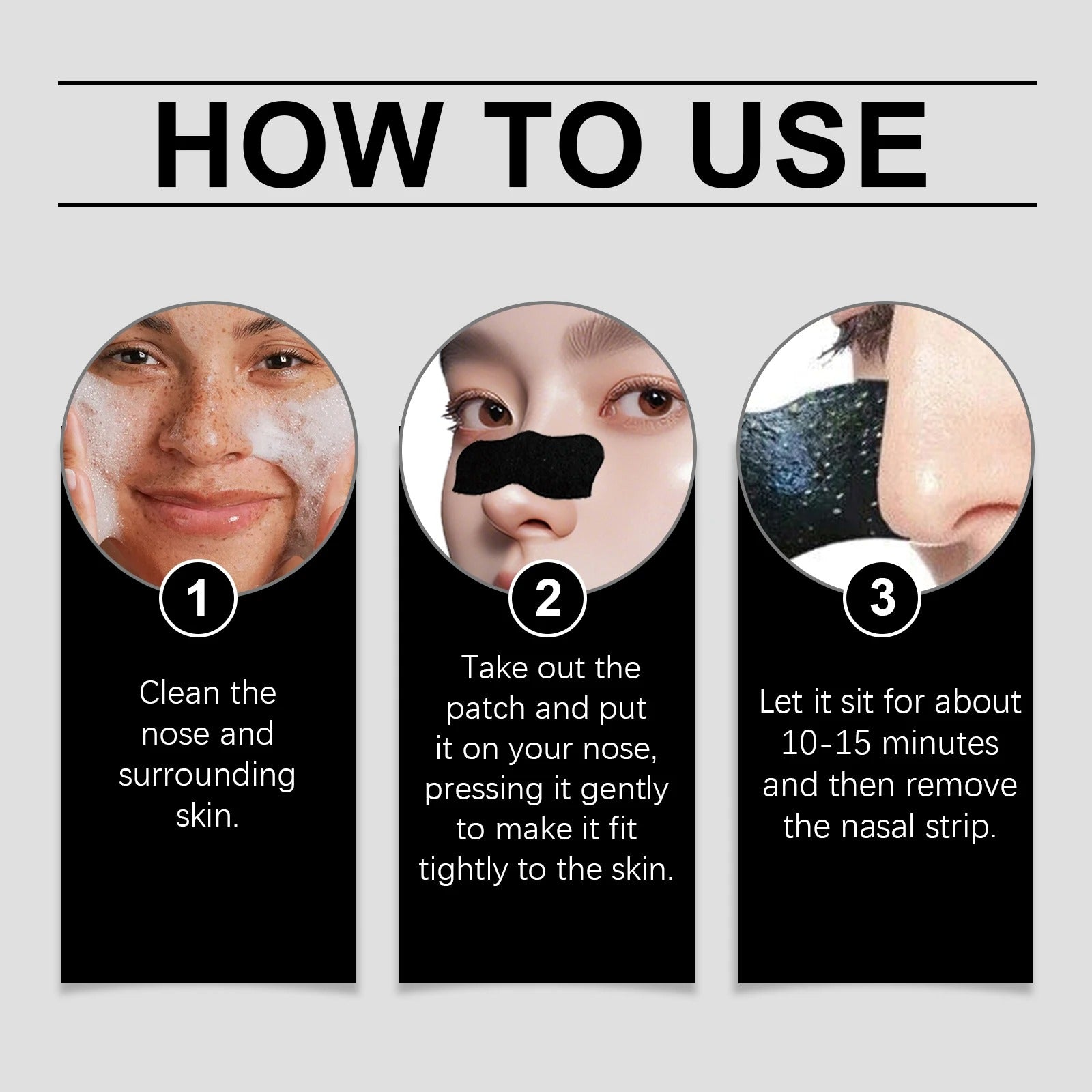 How to use charcoal nose strips step-by-step graphic.