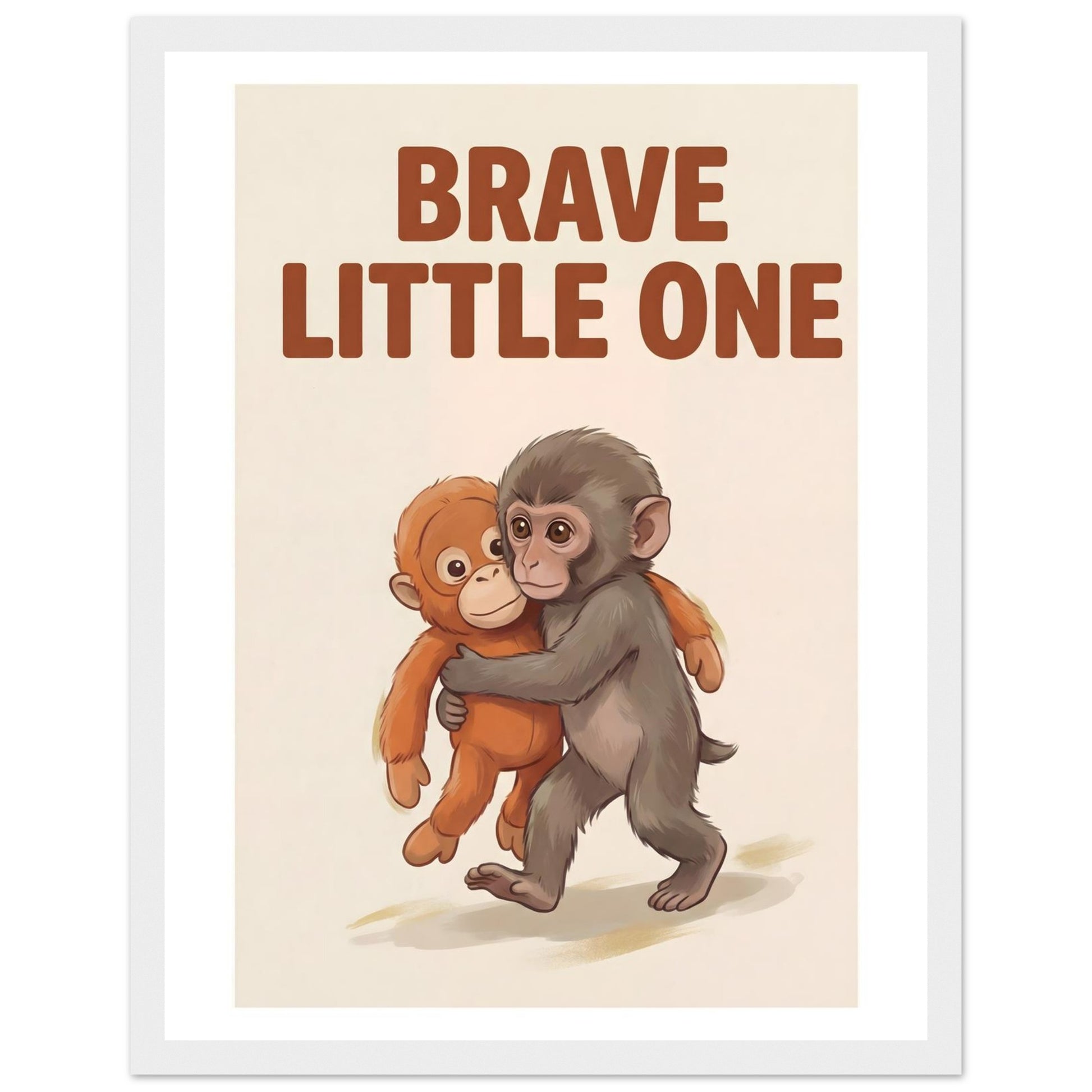 Brave Little One Monkey Poster - Bold Typography Framed Art - 27x35 cm / 11x14″ - White frame / Ready-to-hang - Sparkycare