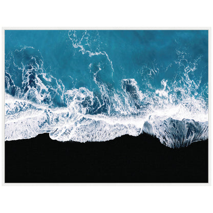Minimalist Ocean Waves Black Beach Framed Canvas