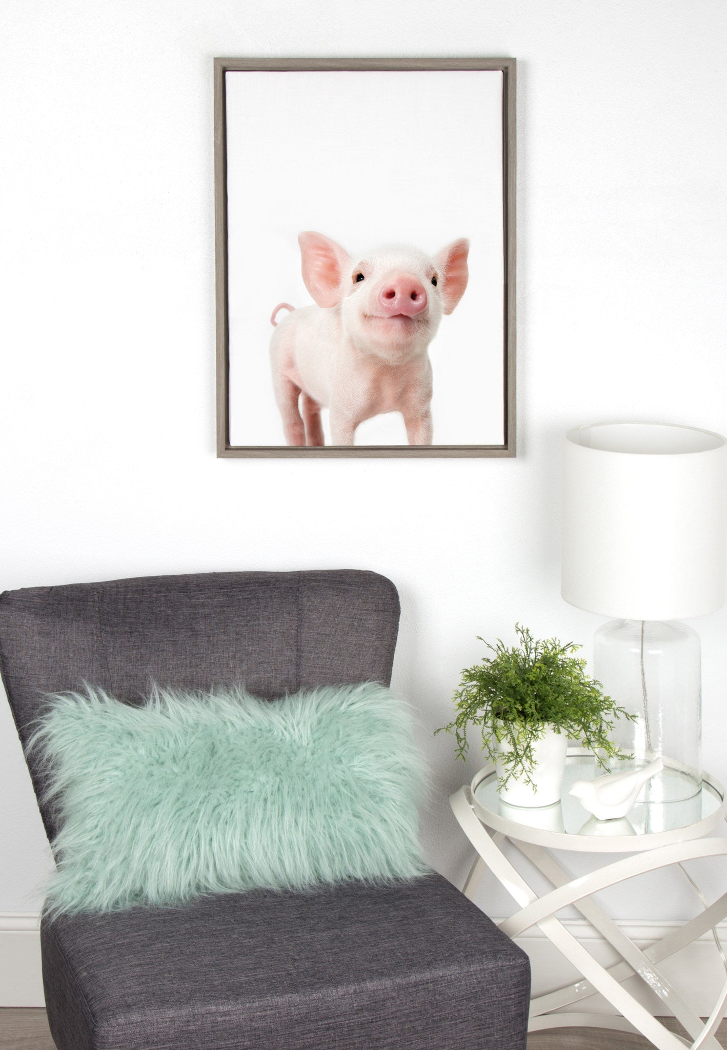 Piglet Portrait Framed Canvas Wall Art, Farmhouse Decor