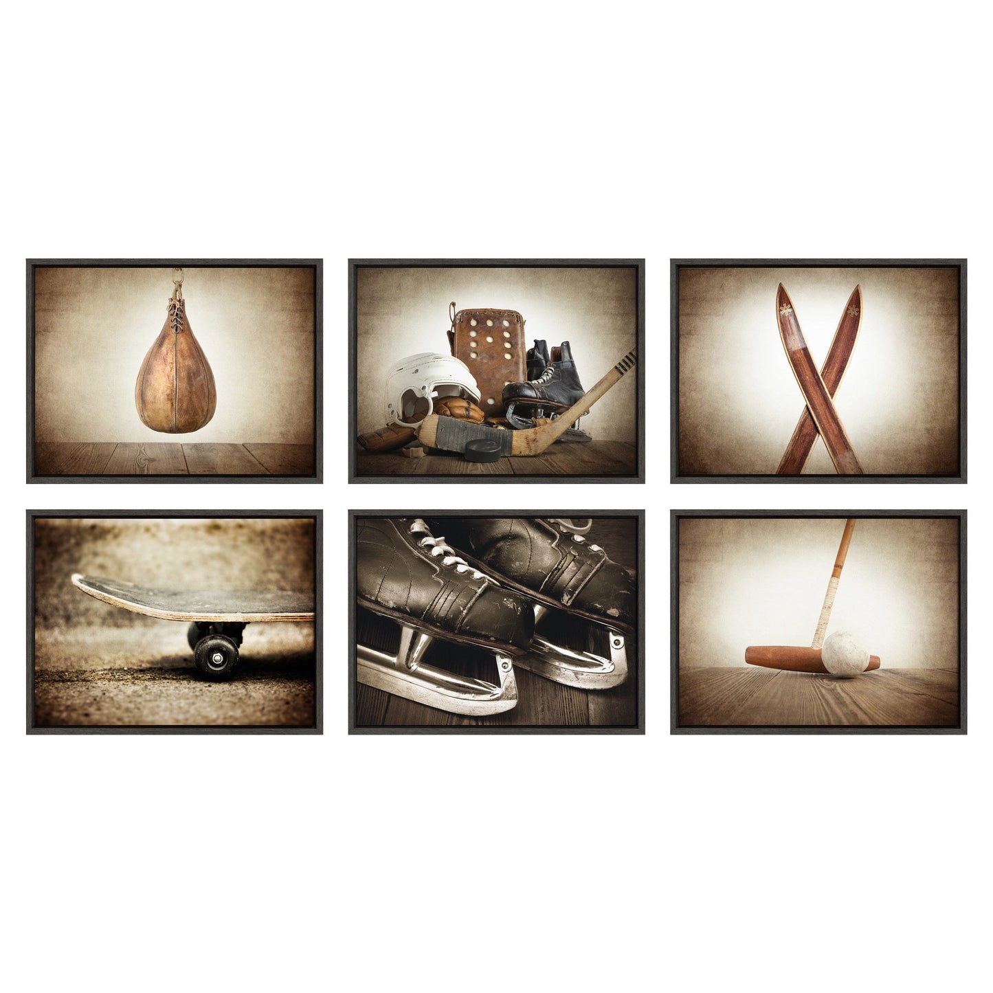 Vintage Hockey Gear Framed Canvas Wall Art