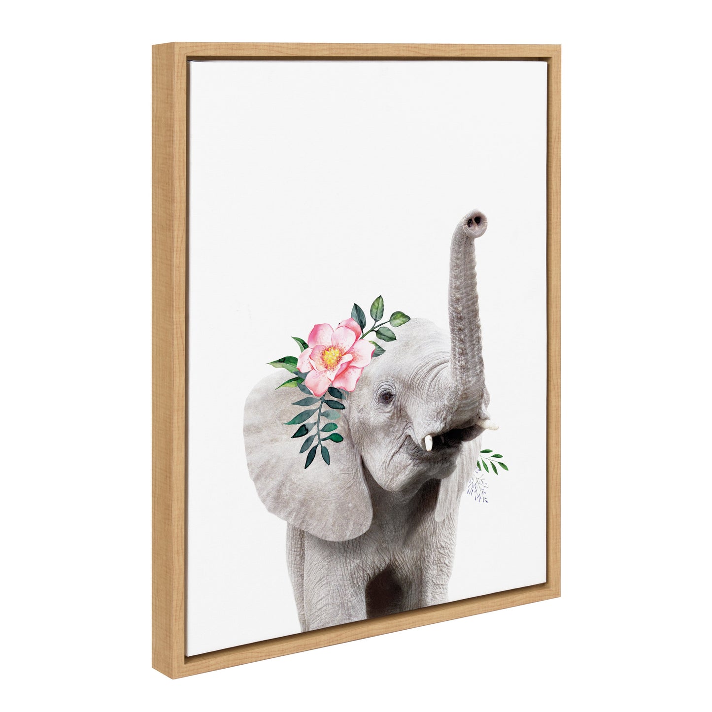 Flower Crown Elephant Framed Canvas Wall Art