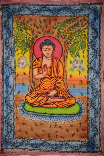 Buddha seated under the Bodhi tree fabric meditation tapestry