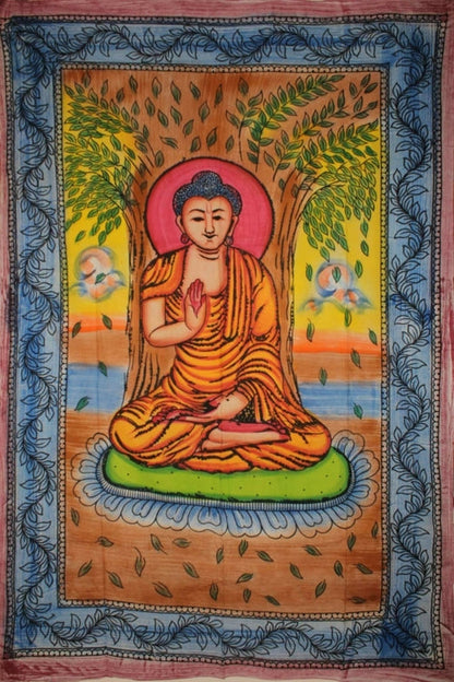 Buddha Under Bodhi Tree Tapestry - Meditation Wall Hanging