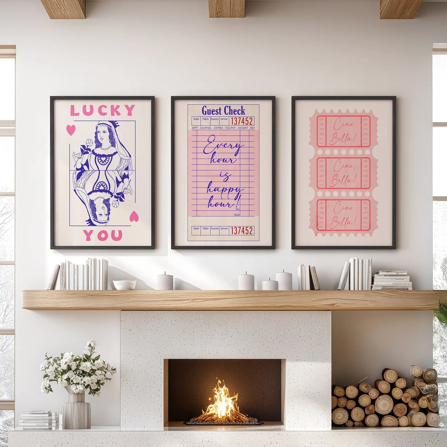 Guest Check Playing Card Retro Dopamine Wall Art Set