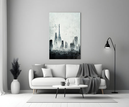 Old City Silhouette Glass Wall Art