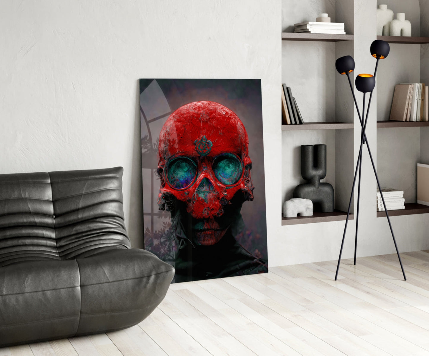 Skull Crimson and Teal Glass Wall Art