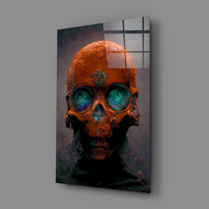 Skull Rust and Teal Glass Wall Art