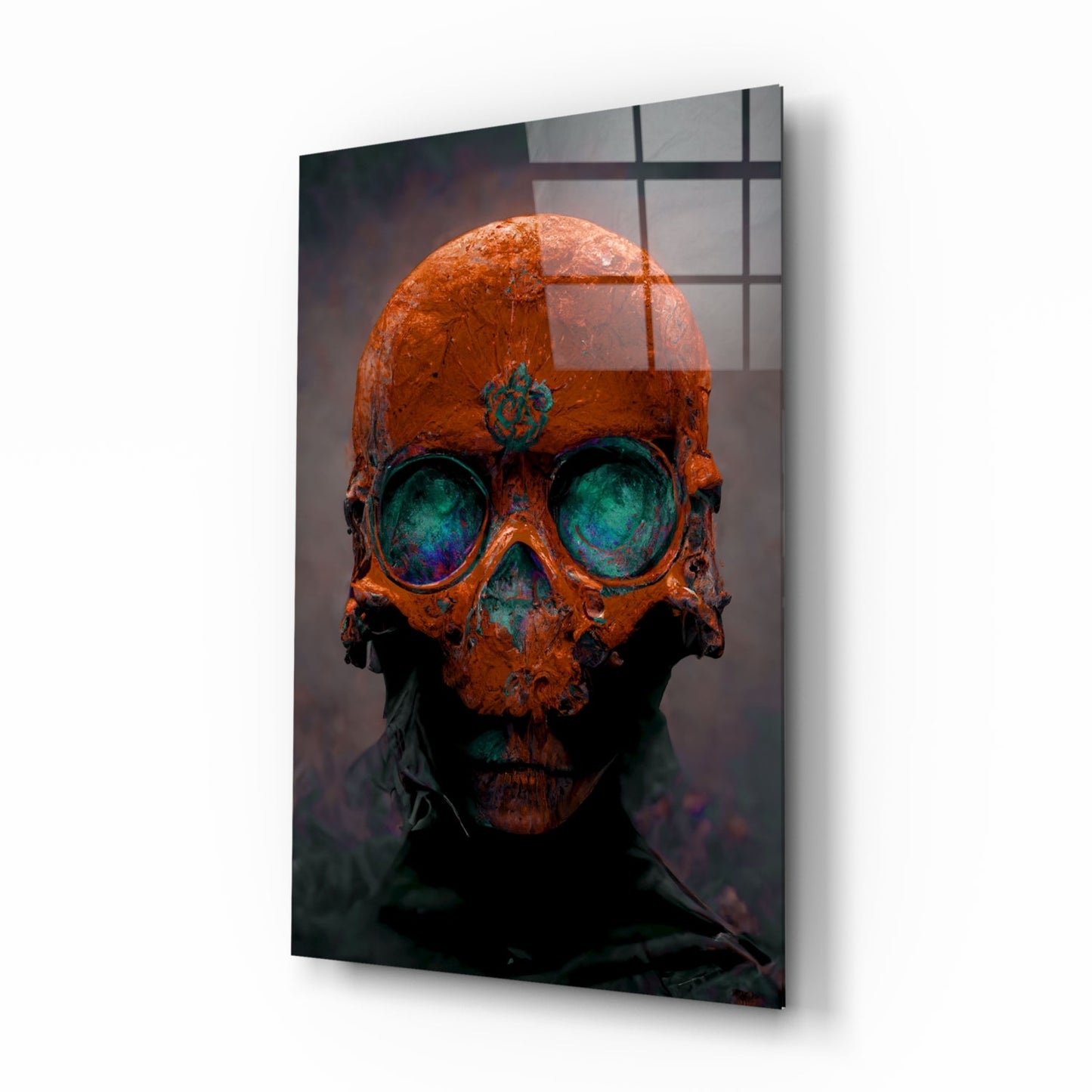 Skull Rust and Teal Glass Wall Art
