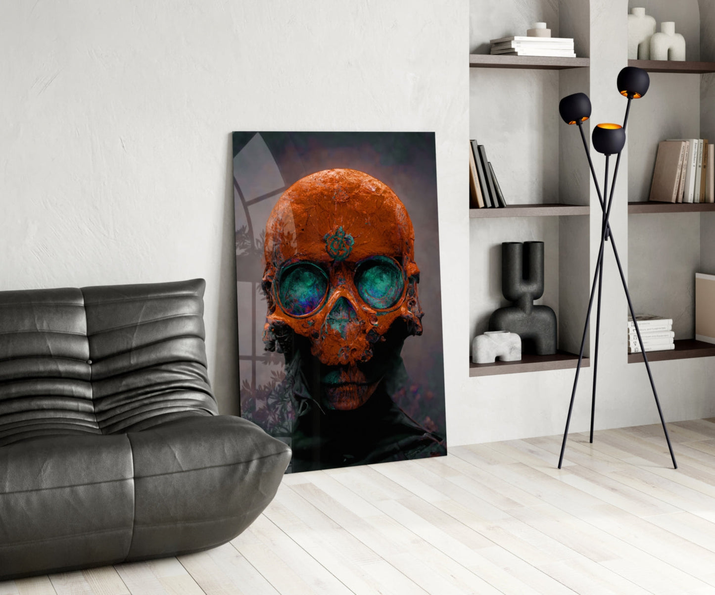 Skull Rust and Teal Glass Wall Art
