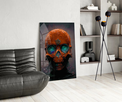 Skull Rust and Teal Glass Wall Art