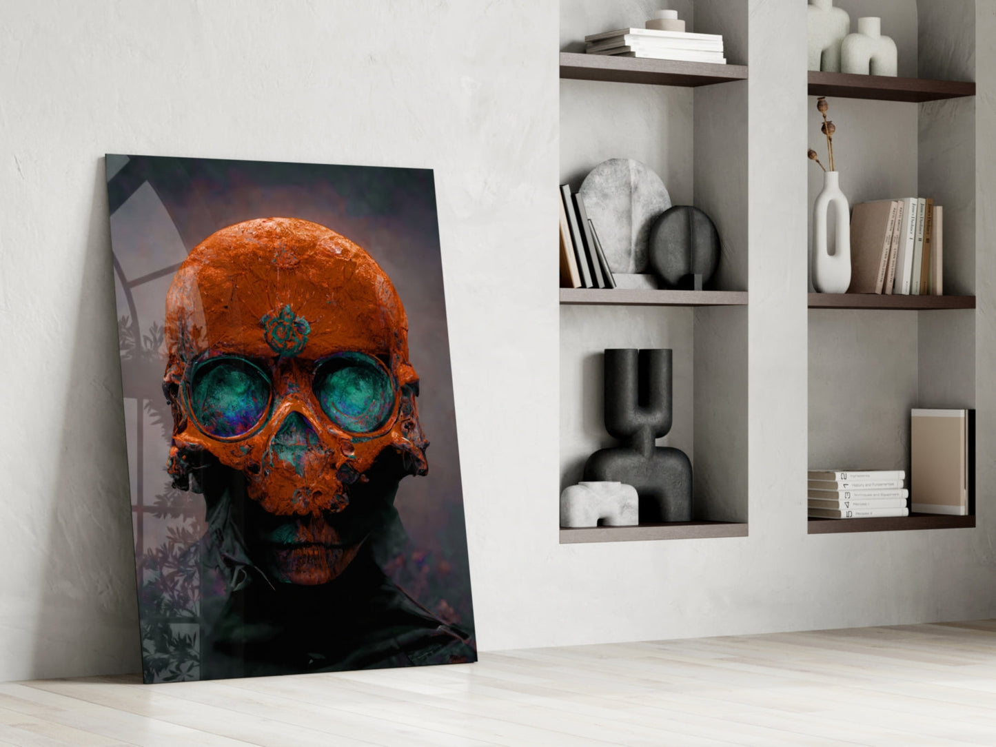 Skull Rust and Teal Glass Wall Art