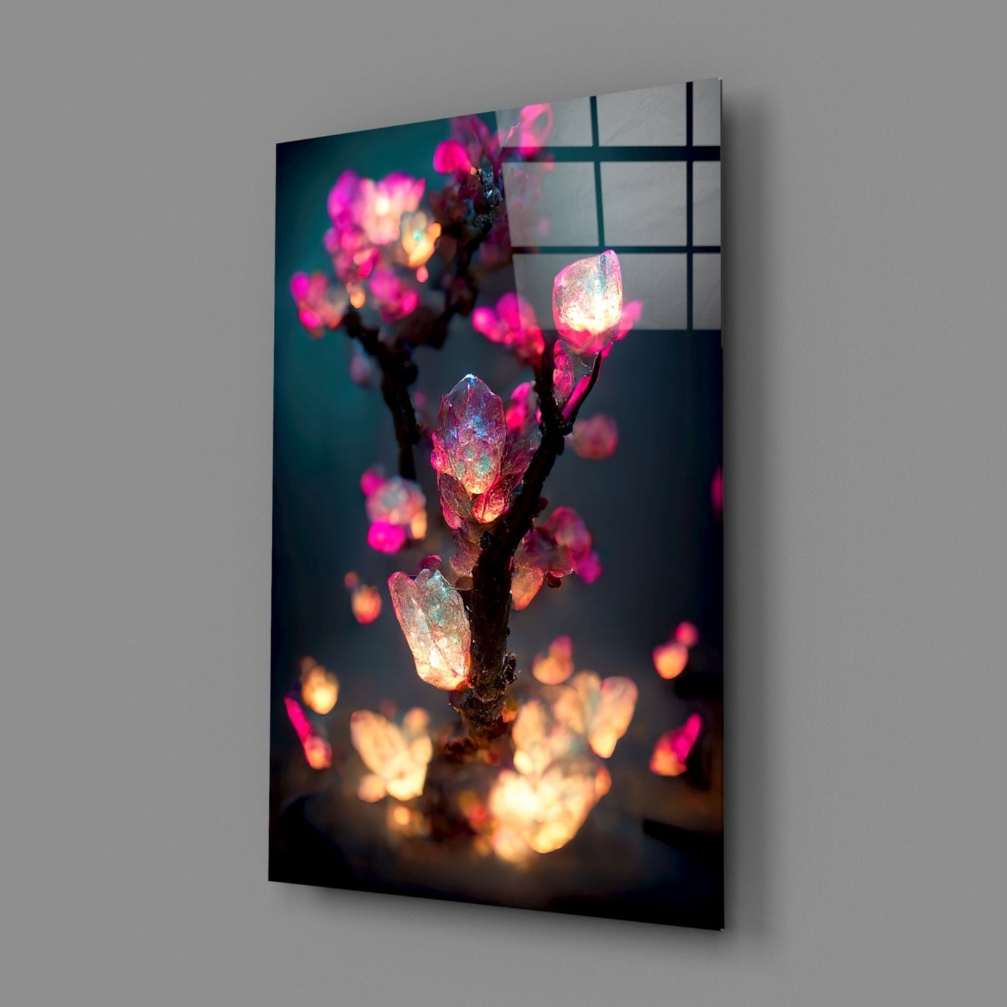 Fire Blooms Magenta Glass Wall Art