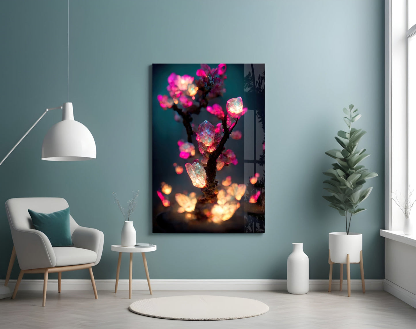 Fire Blooms Magenta Glass Wall Art