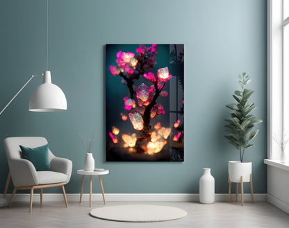 Fire Blooms Magenta Glass Wall Art