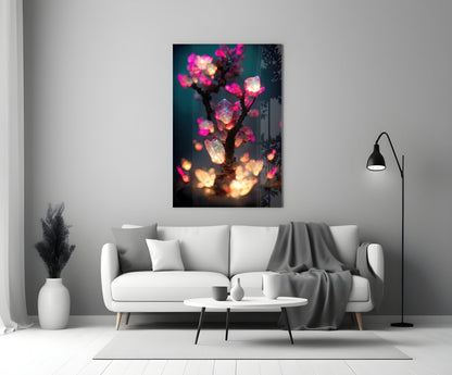 Fire Blooms Magenta Glass Wall Art