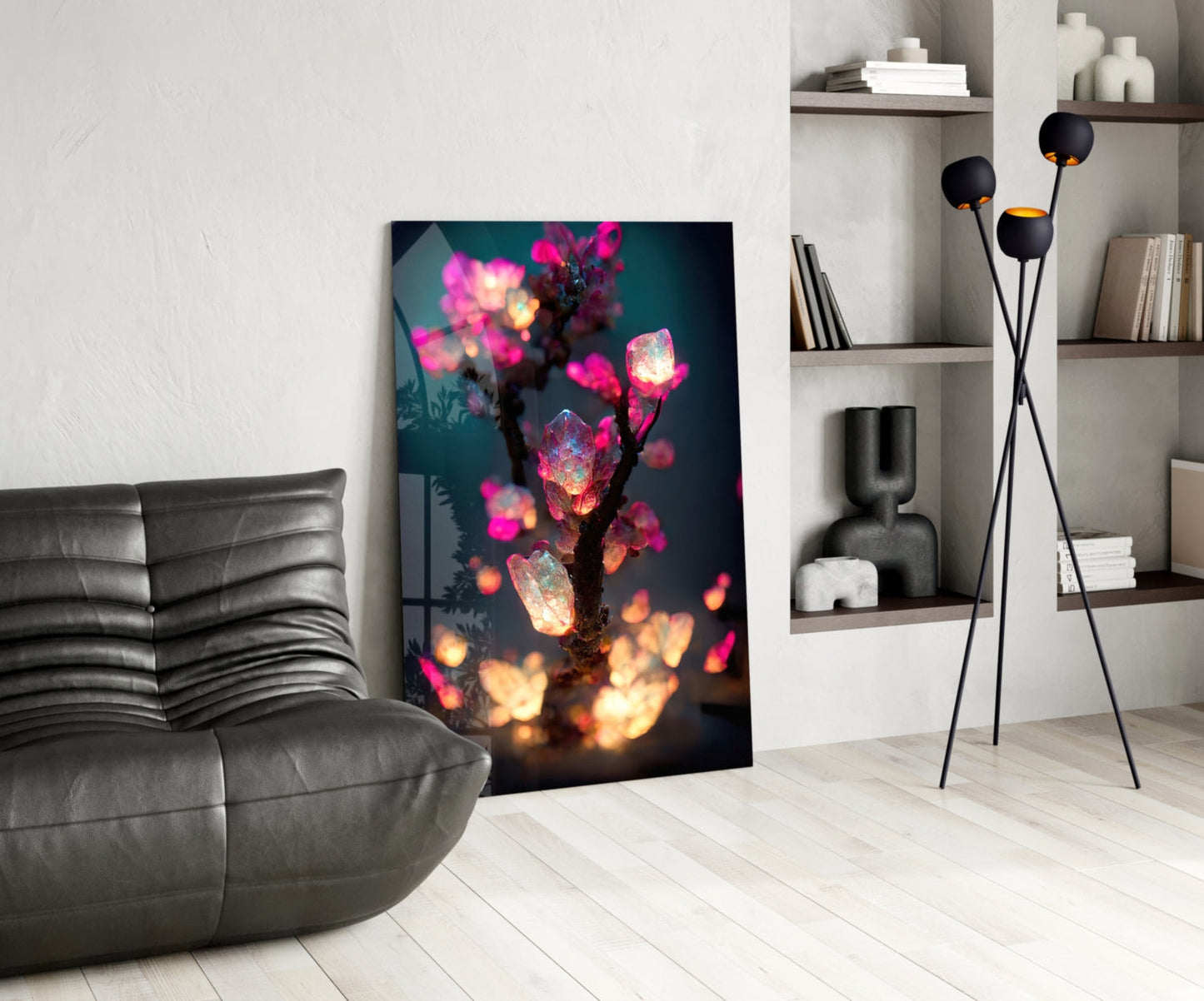 Fire Blooms Magenta Glass Wall Art
