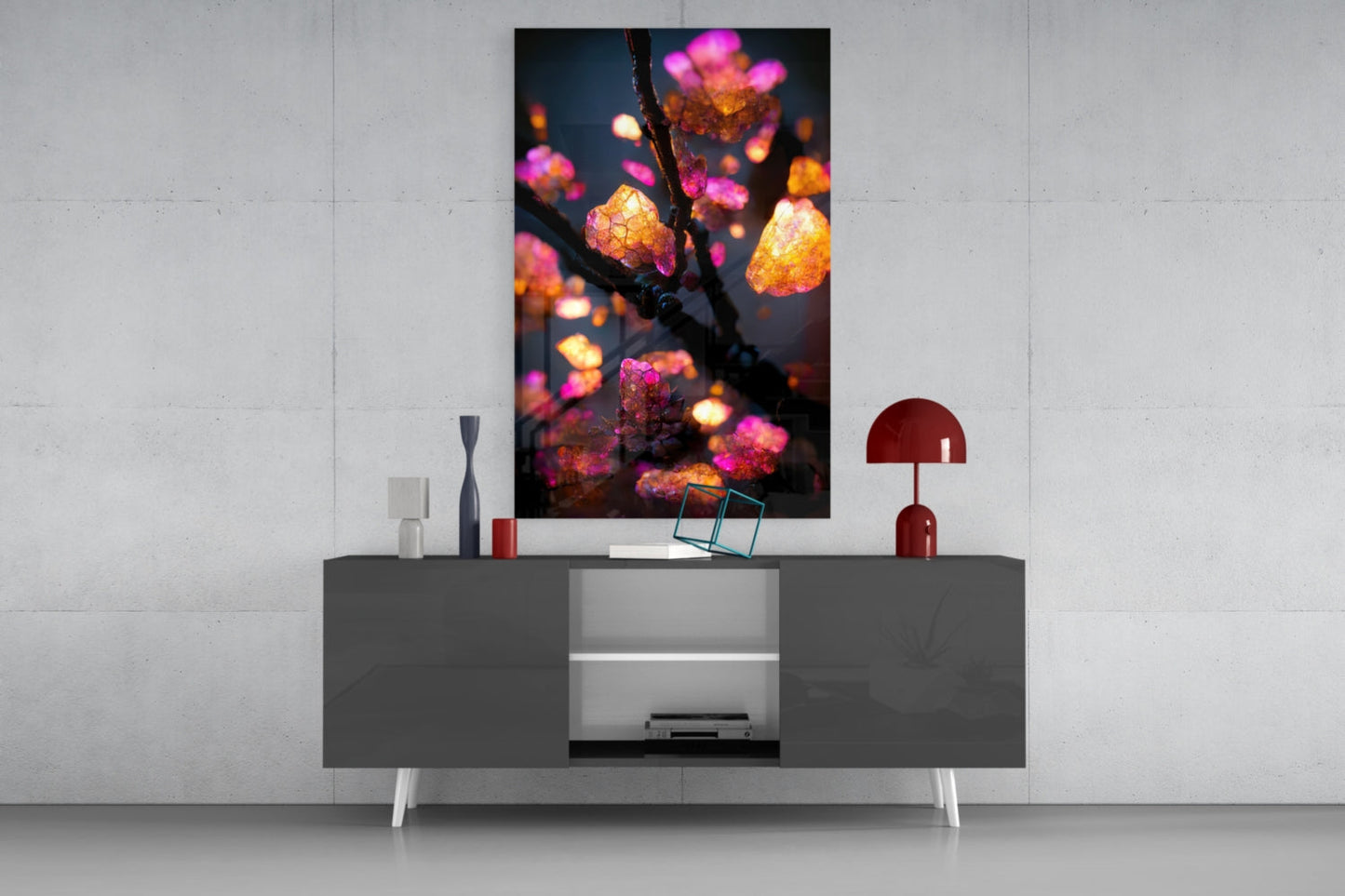 Fire Blooms Amber Glass Wall Art