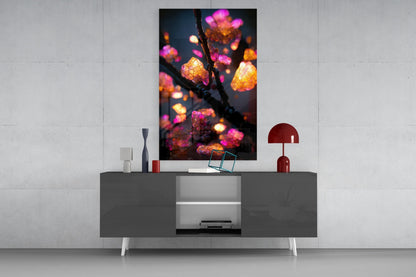Fire Blooms Amber Glass Wall Art