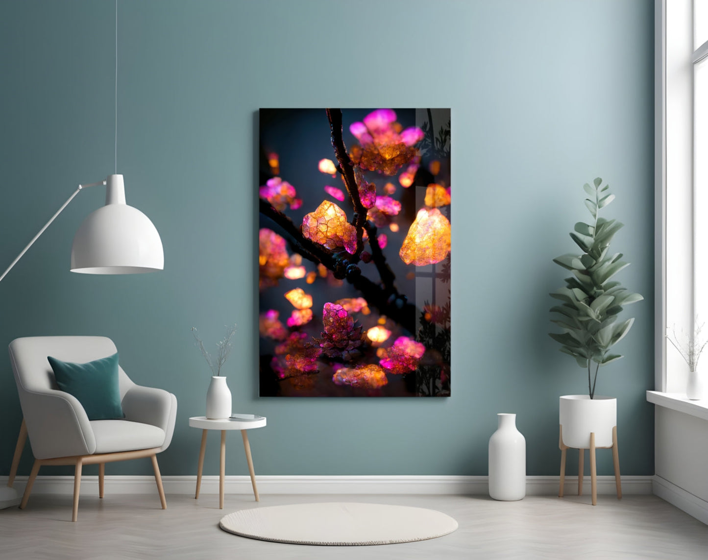 Fire Blooms Amber Glass Wall Art