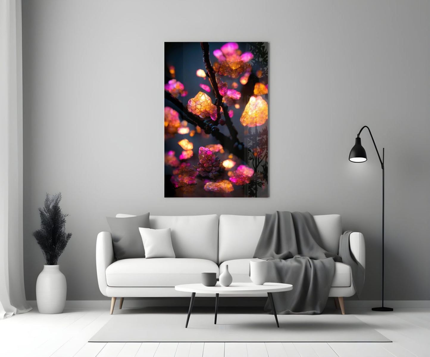 Fire Blooms Amber Glass Wall Art