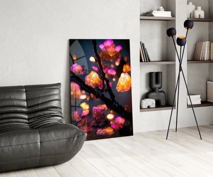 Fire Blooms Amber Glass Wall Art