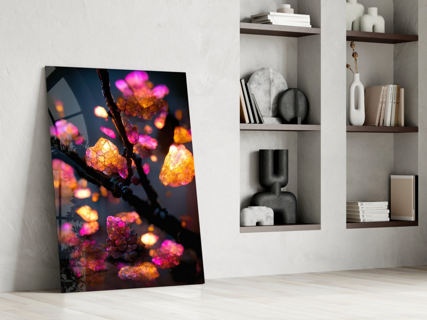 Fire Blooms Amber Glass Wall Art