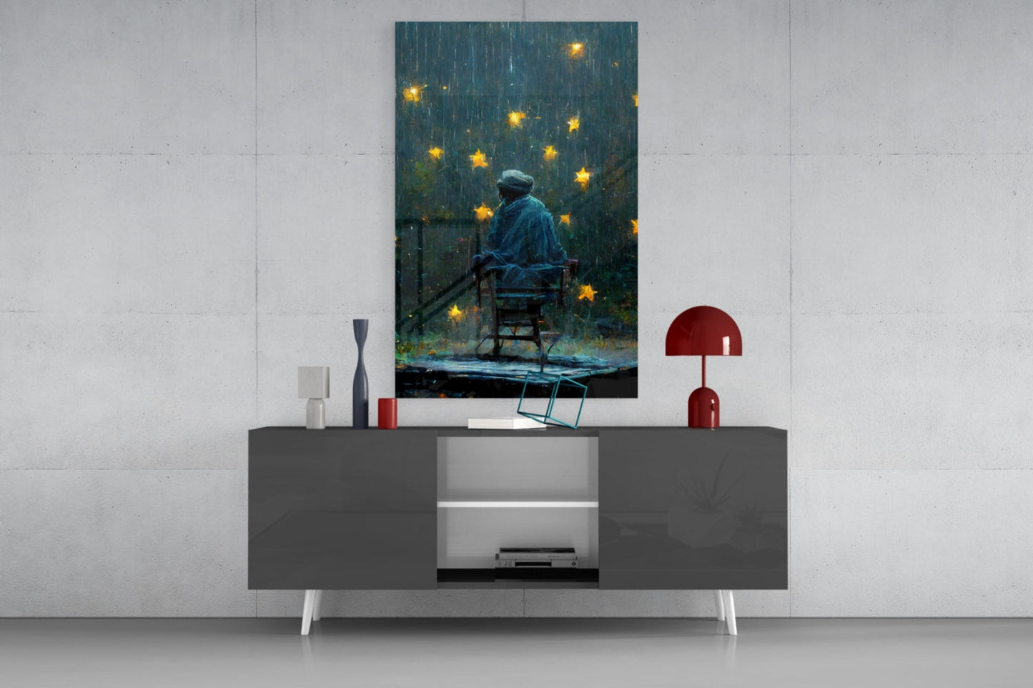 Star Rain Silver Mist Glass Wall Art