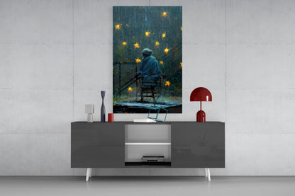 Star Rain Silver Mist Glass Wall Art